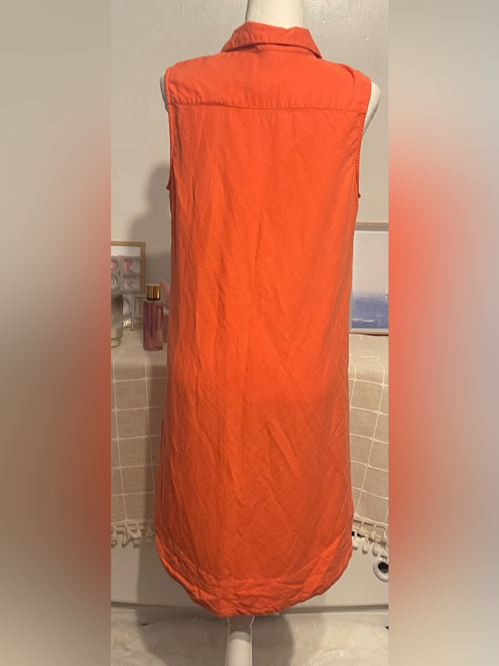 Sleeveless Collared Swim Cover-Up Dress in Orange size 10 58% linen - Picture 7 of 13